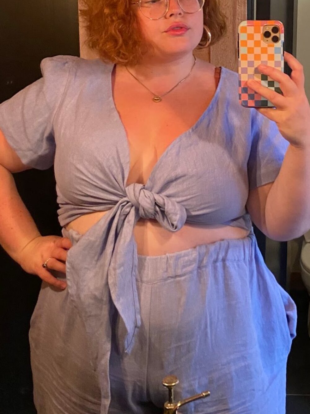 Nettle Studios Periwinkle Cornflower Blue Linen Tied Crop Top Sz XL